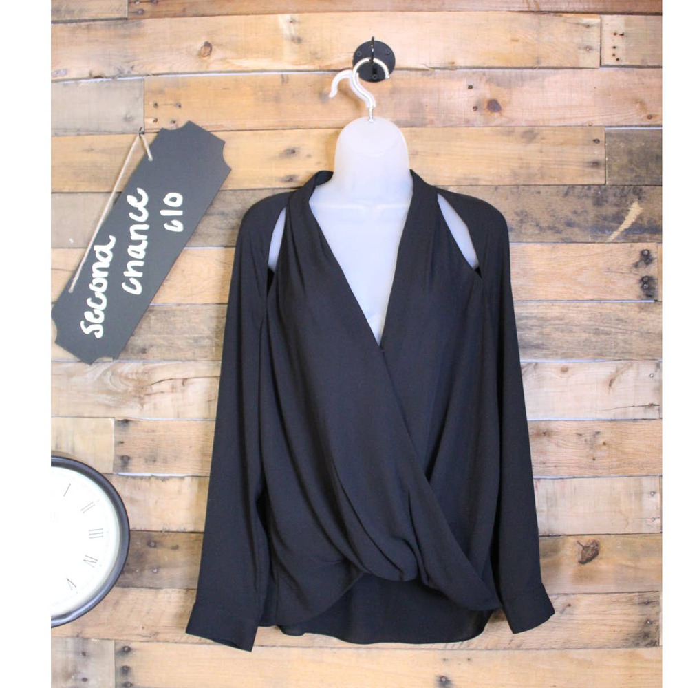 Trouve women's sheer black twist front long sleeve blouse size medium